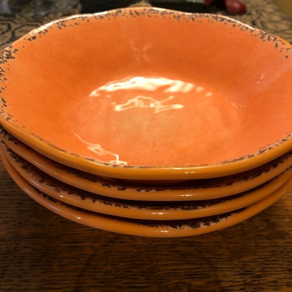 Tommy Bahama Orange Coral Rustic Crackle 7" Bowls Melamine Set of 4 - Picture 4 of 4